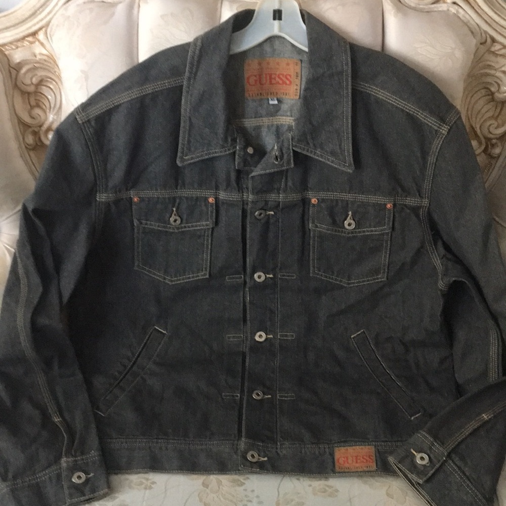 VINTAGE MENS GUESS GRAY DENIM JACKET XL